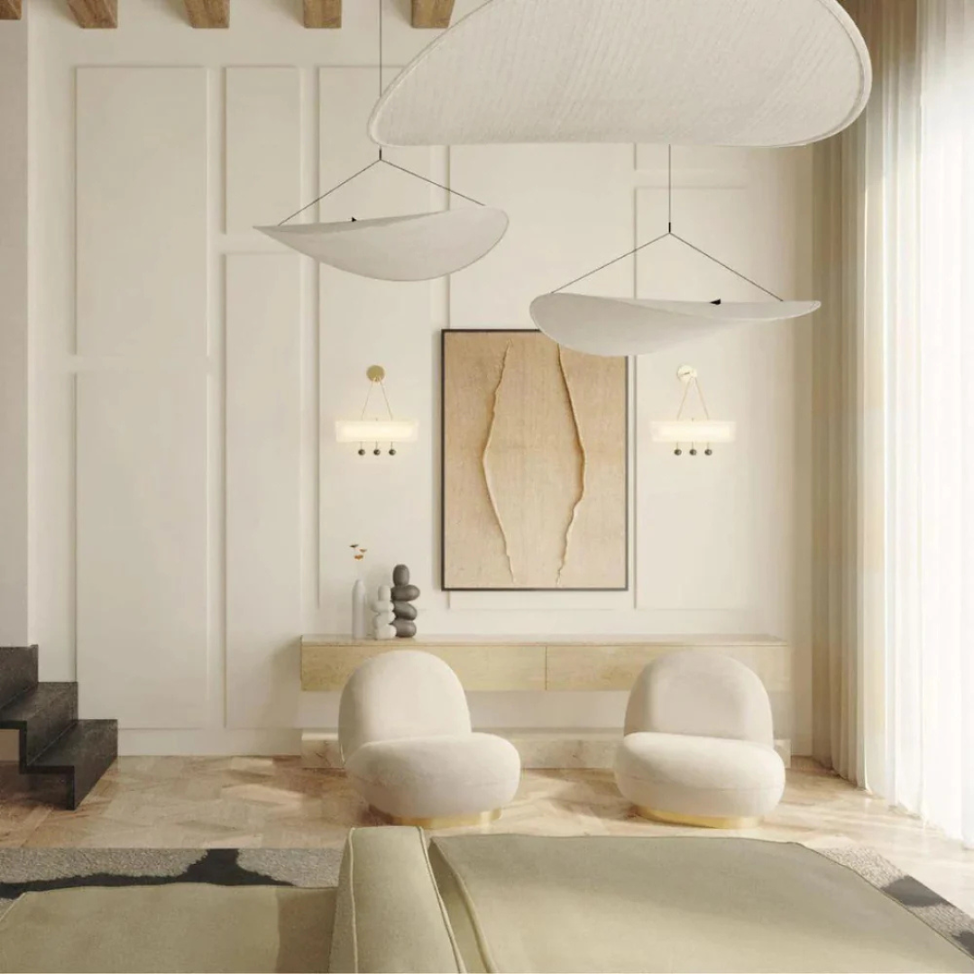 Kryos - Lampe Suspendue Japandi En Tissu Soie Blanc