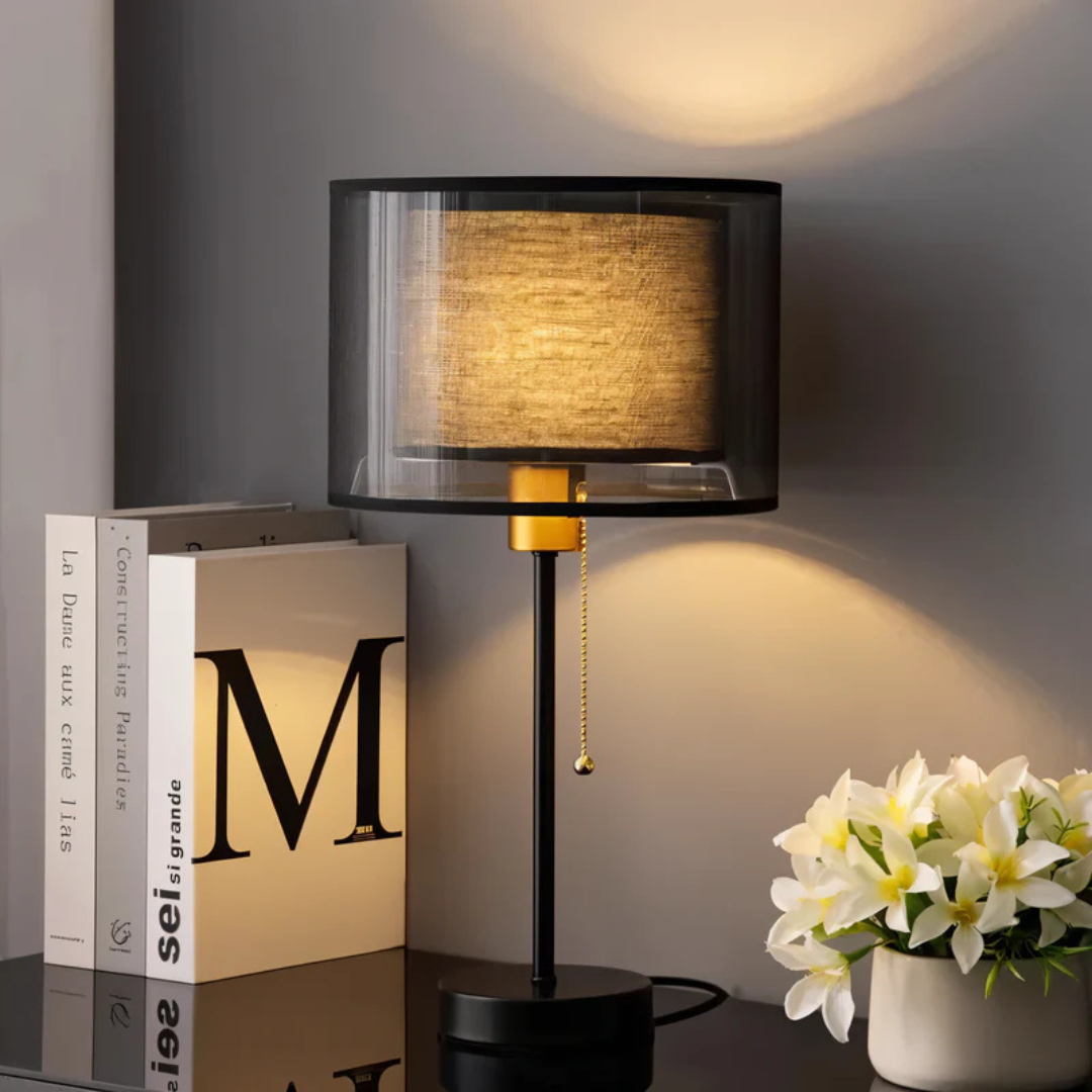Auriane - Lampe de Table avec Double Abat-jour en Tissu