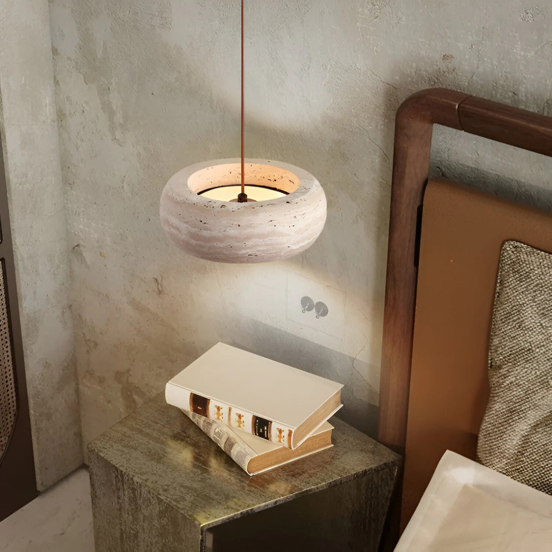 Nysa - Lampe Suspendue En Pierre De Travertin Style Wabi Sabi