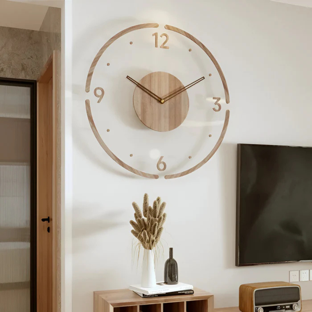 Chrona - Grande Horloge Murale Salon en Acrylique et Bois