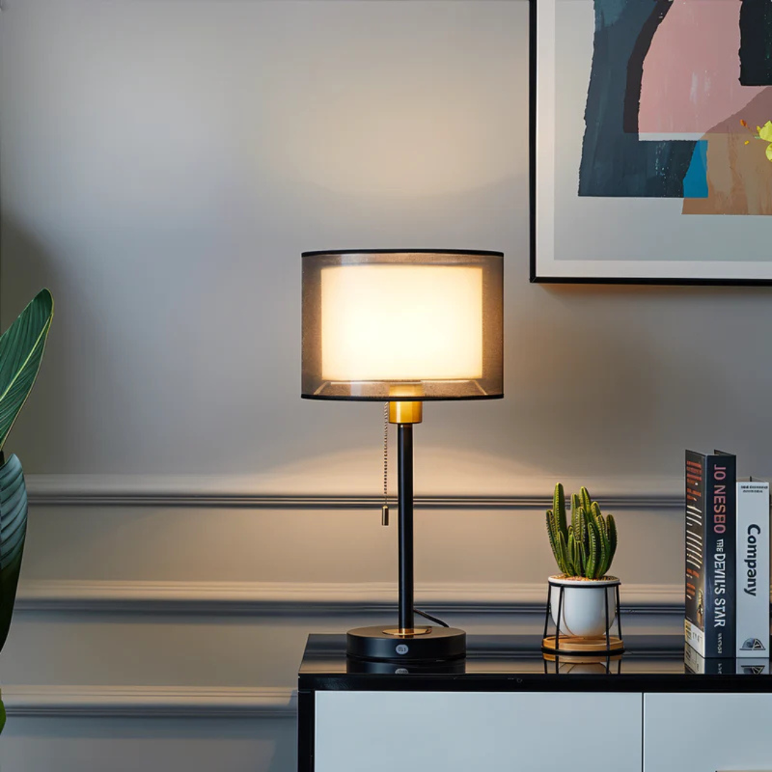Auriane - Lampe de Table avec Double Abat-jour en Tissu