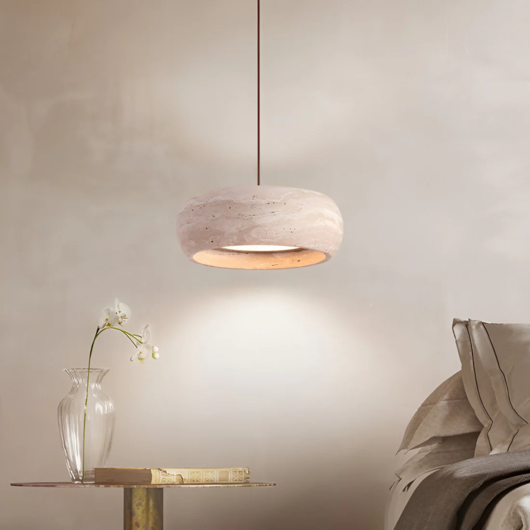 Nysa - Lampe Suspendue En Pierre De Travertin Style Wabi Sabi