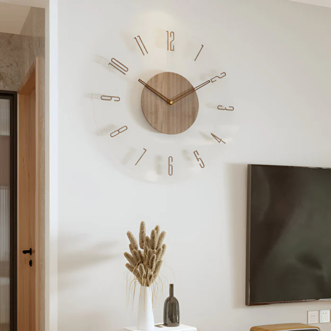 Chrona - Grande Horloge Murale Salon en Acrylique et Bois