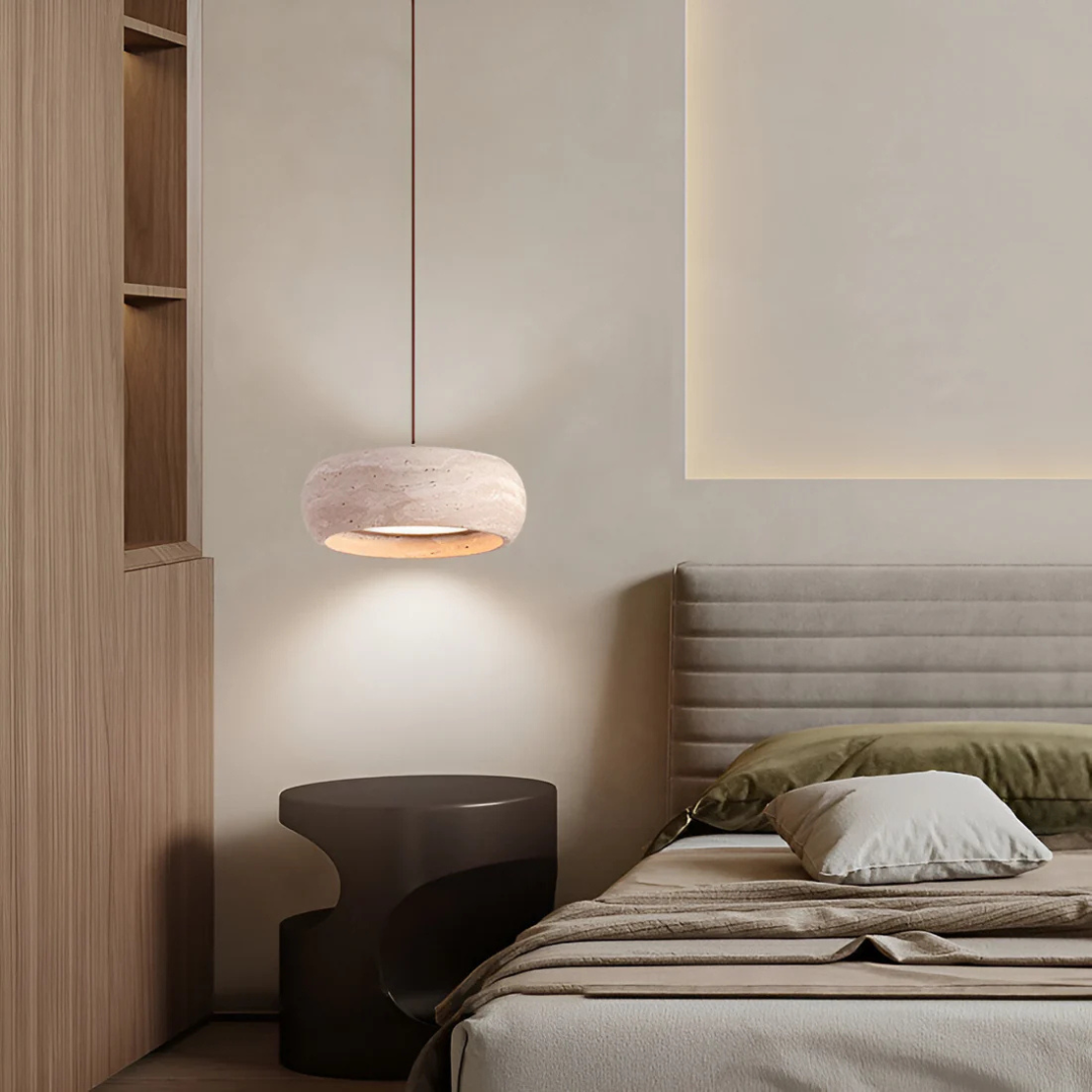 Nysa - Lampe Suspendue En Pierre De Travertin Style Wabi Sabi
