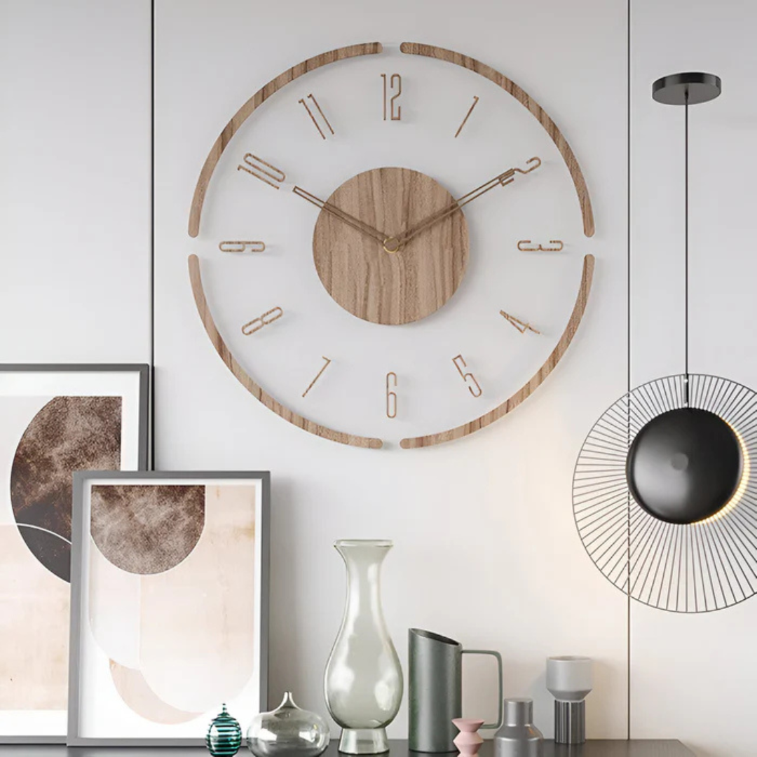 Chrona - Grande Horloge Murale Salon en Acrylique et Bois