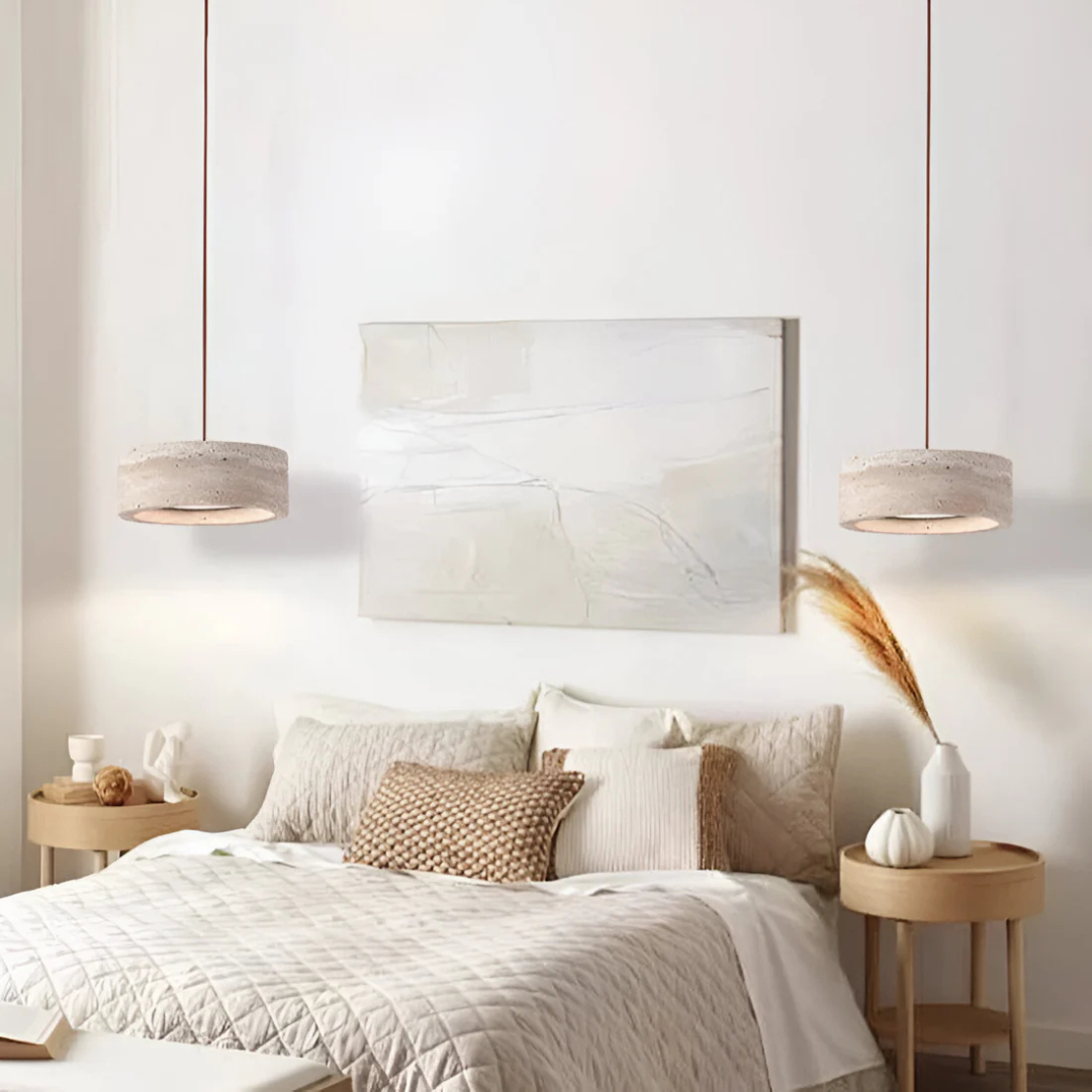 Nysa - Lampe Suspendue En Pierre De Travertin Style Wabi Sabi