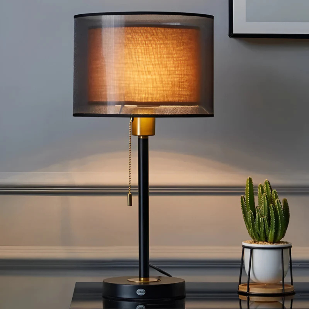 Auriane - Lampe de Table avec Double Abat-jour en Tissu