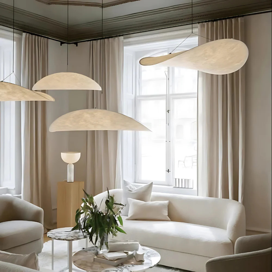 Kryos - Lampe Suspendue Japandi En Tissu Soie Blanc