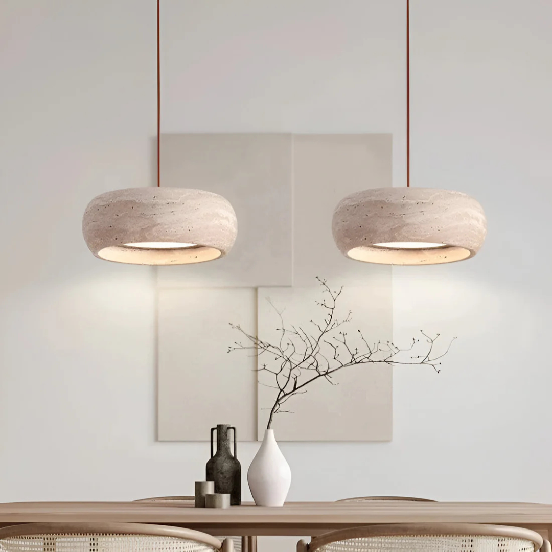 Nysa - Lampe Suspendue En Pierre De Travertin Style Wabi Sabi