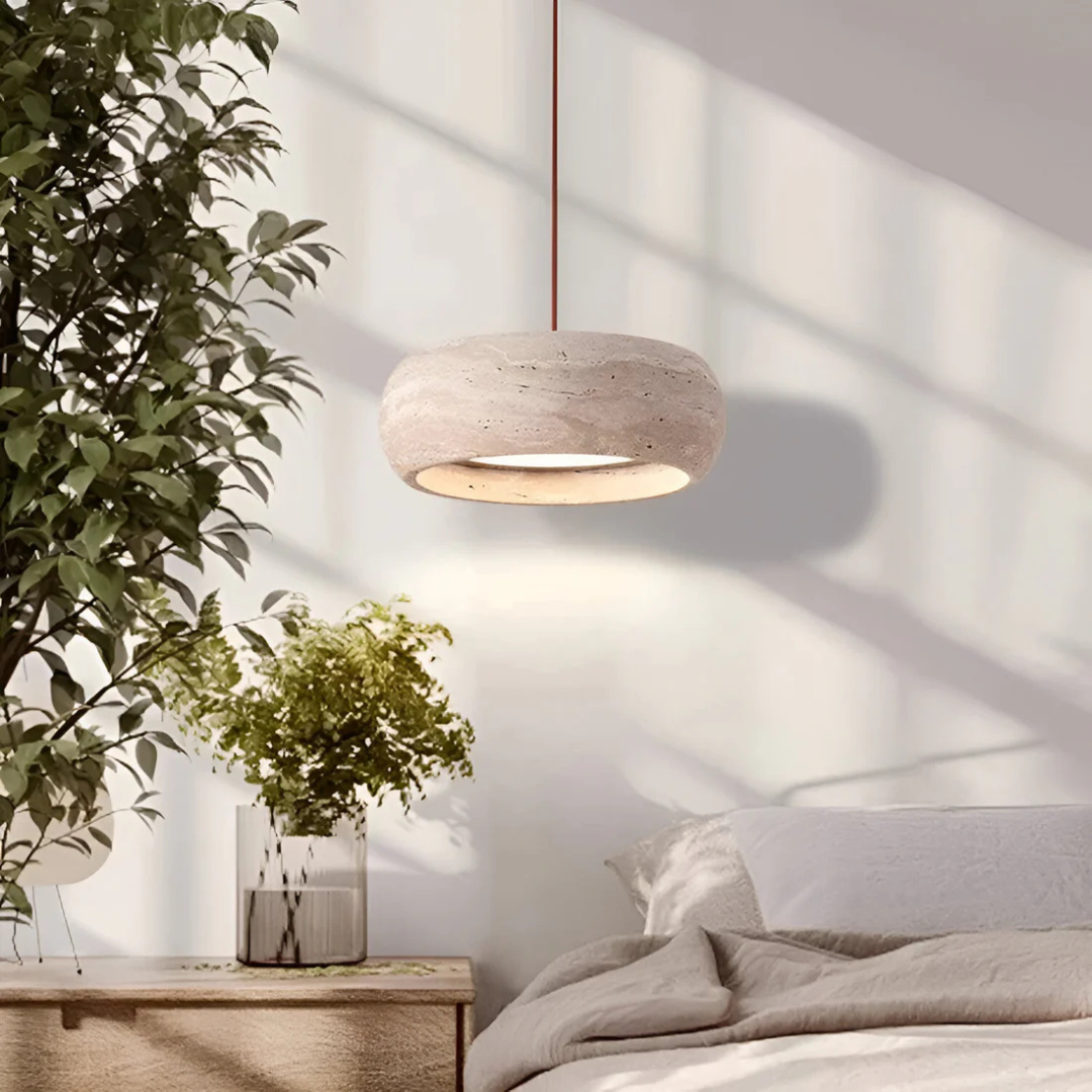Nysa - Lampe Suspendue En Pierre De Travertin Style Wabi Sabi