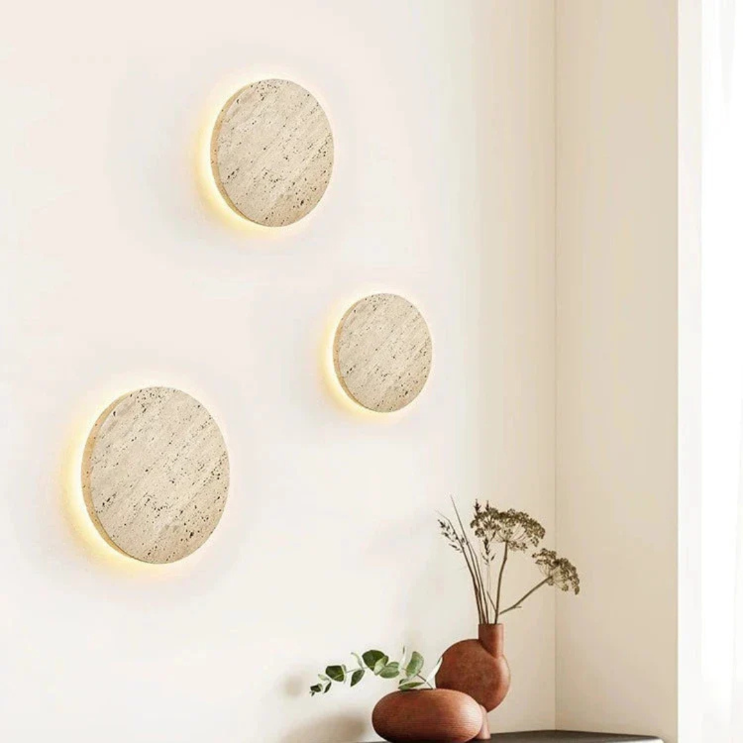 Ione - Applique Murale Ronde En Pierre De Travertin