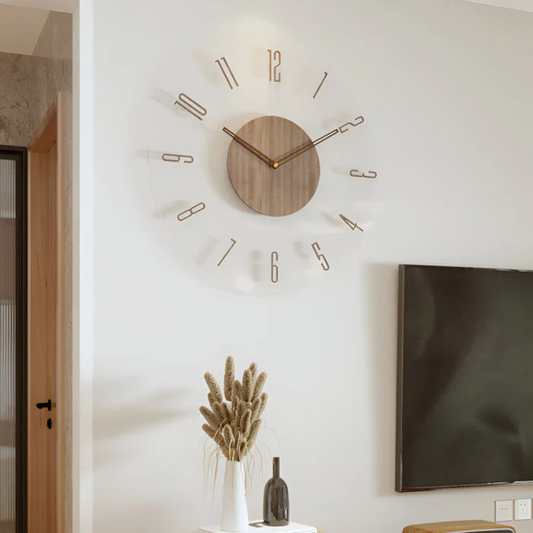 Chrona - Grande Horloge Murale Salon en Acrylique et Bois