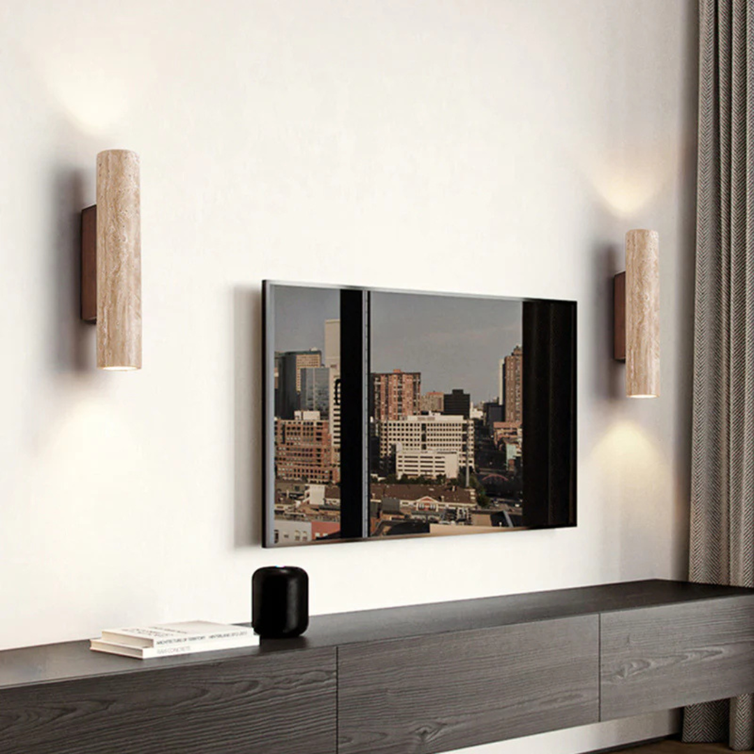 Kyra - Applique Murale Tube En Travertin Style Japandi