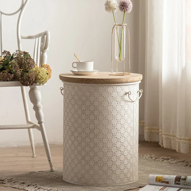 Thalora - Table d’Appoint Française en Fer avec Compartiment de Rangement, au Design Gain de Place