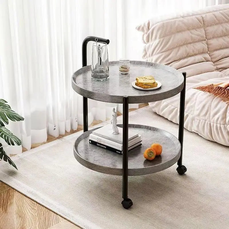 Thalassa - Table d’Appoint en Bois à Deux Niveaux avec Roulettes