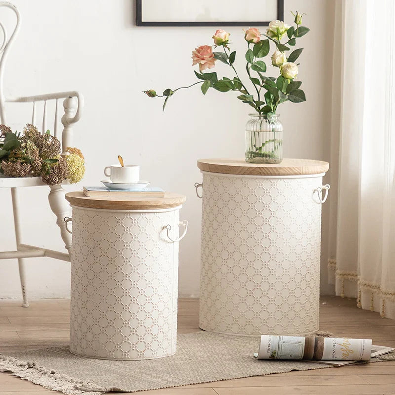 Thalora - Table d’Appoint Française en Fer avec Compartiment de Rangement, au Design Gain de Place